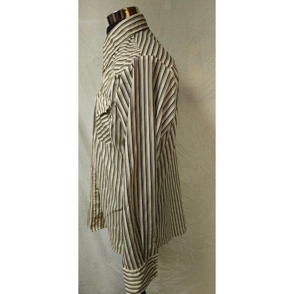 Vtg Stockman By PMC Mens Beige Brown Stripe Pearl Snap Long sleeve Western Shirt - Picture 5 of 11